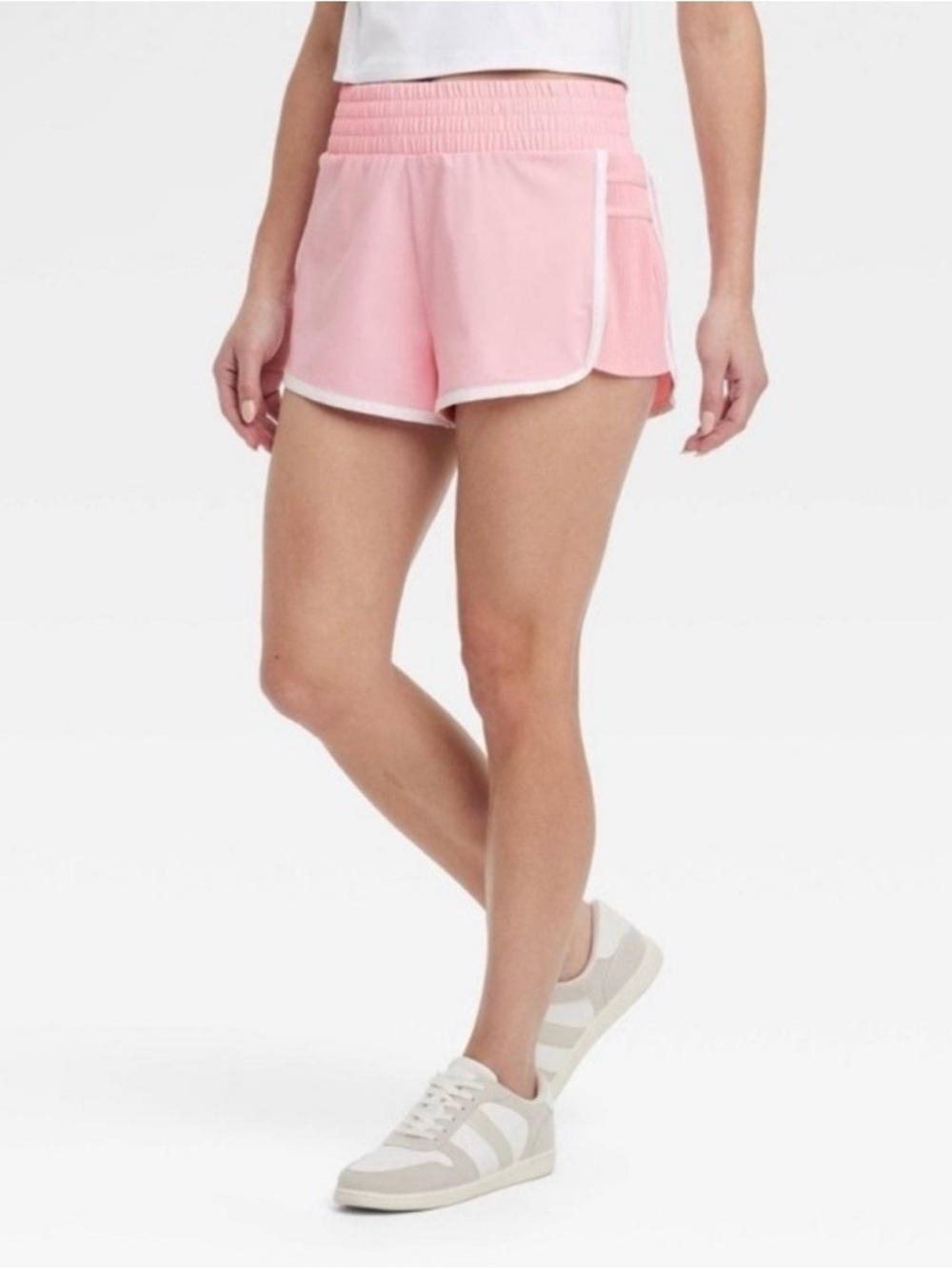 ALL IN MOTION Bubble Gum Pink Athletic Shorts with Pleats and White Trim